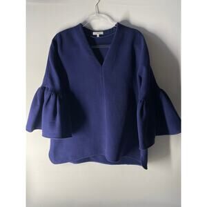 Ann Mashburn Double Knit Thick Bell Sleeve V-neck Pullover Blouse Top Large